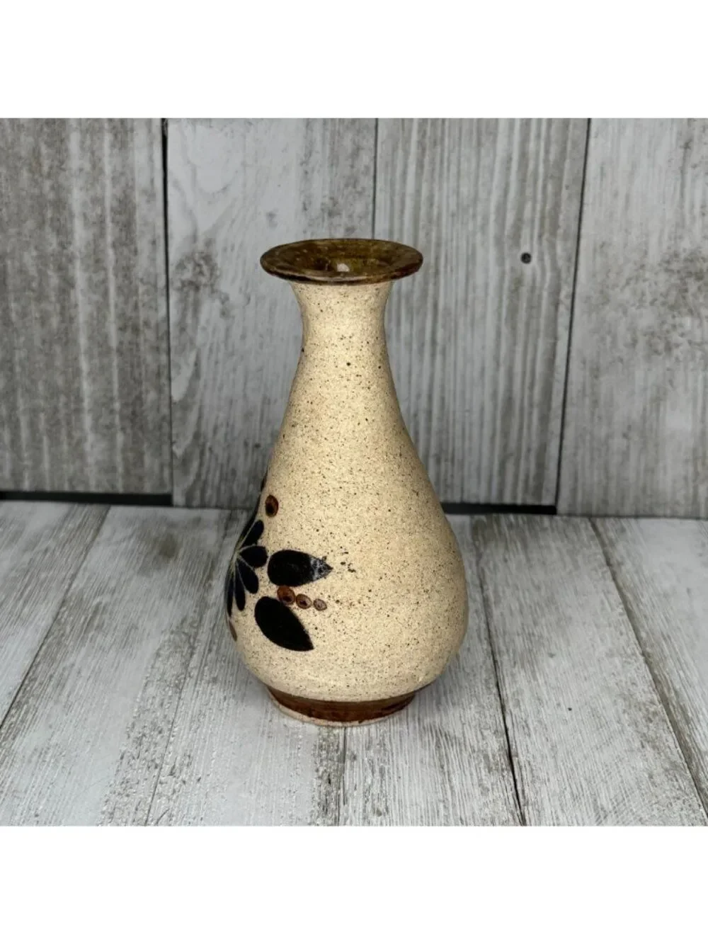 Vintage Tonala Jalisco Handpainted Mexican Folk Art Sandstone Pottery Bud Vase